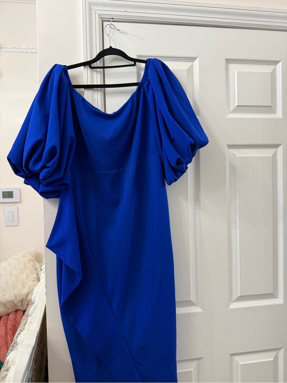Bold One-Shoulder Cobalt Blue Puff-Sleeve Dress